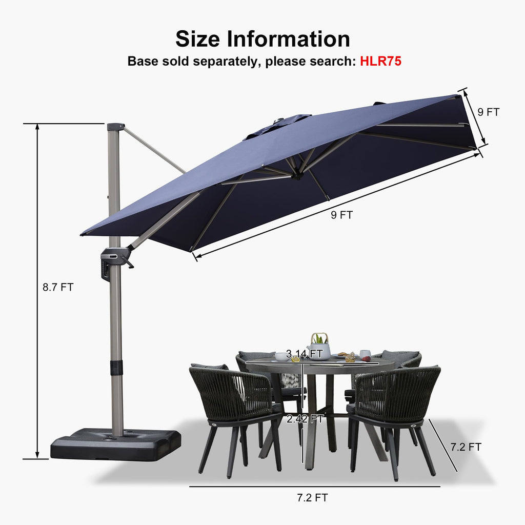 Navy Blue 9' x 9' Cantilever Umbrella P4643