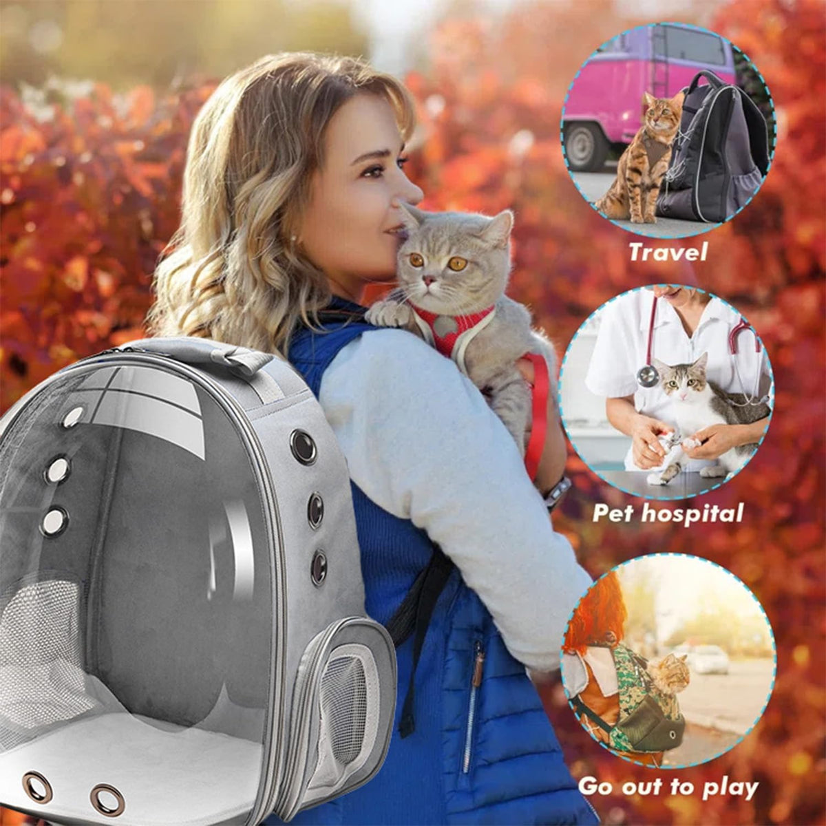 Grey Ventilated Cat Backpack Carrier Y669