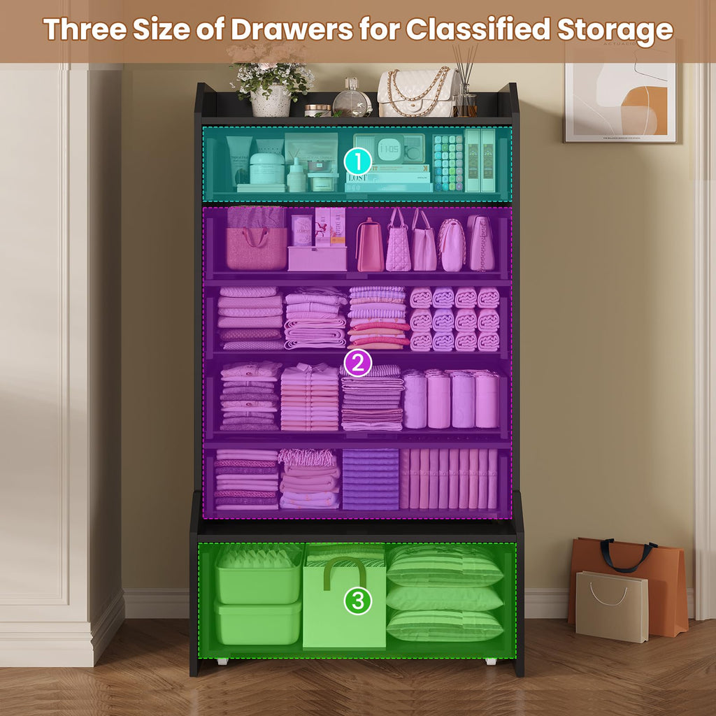6 Drawer Tall Black Dresser A975