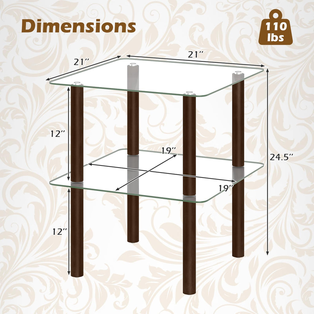 Square End Table Set of 2, 2-Tier Glass Top Sofa Side Table Y766127