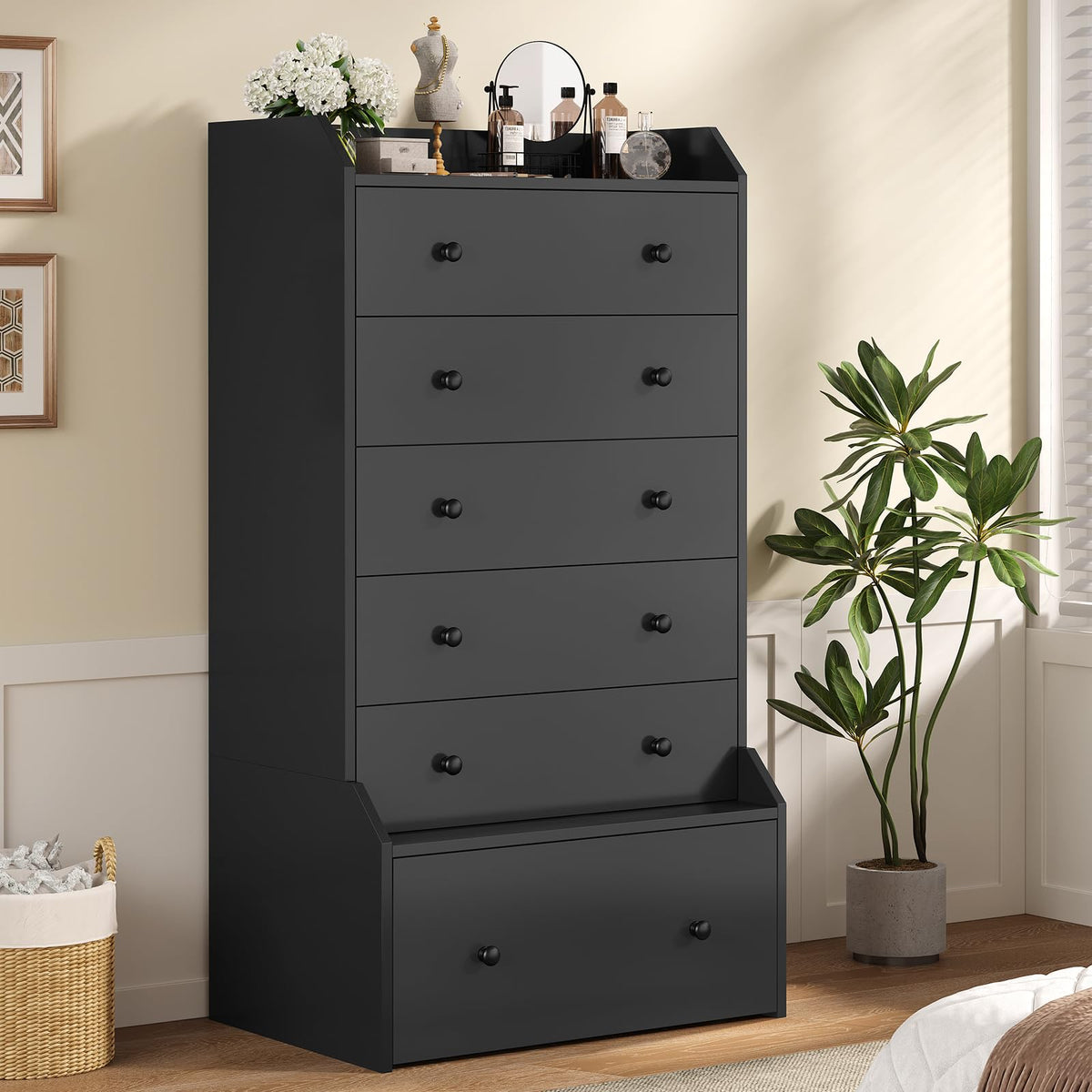 6 Drawer Tall Black Dresser A975