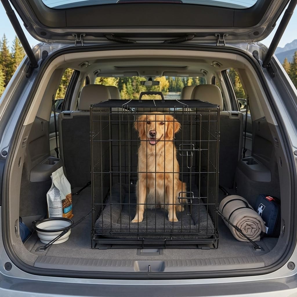 48 Inch Heavy Duty Folding Metal Wire Dog Crate with Double Doors Y21410