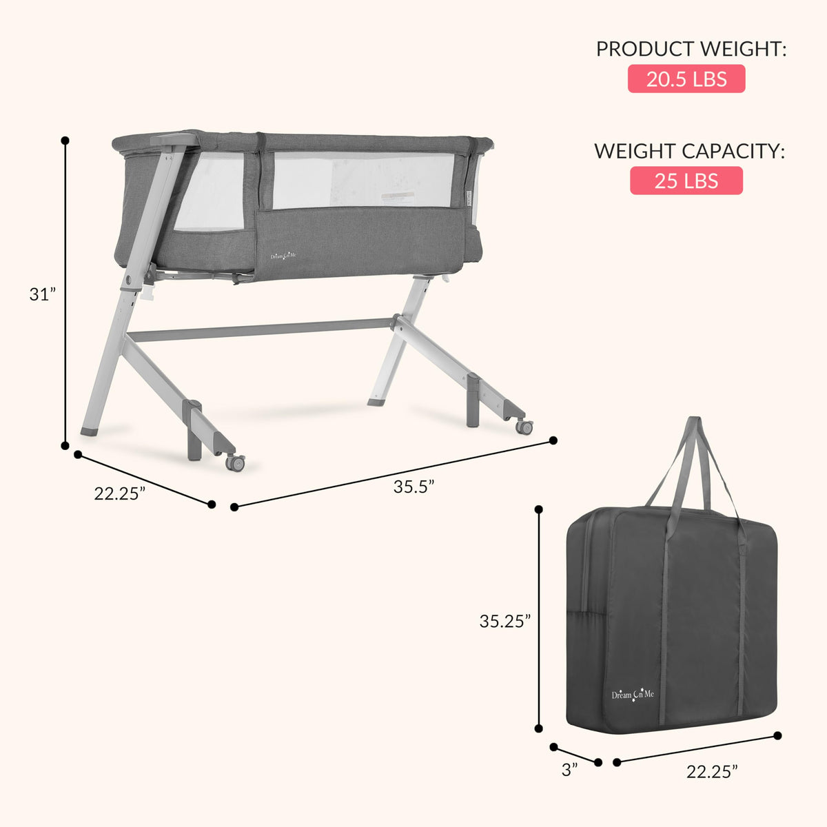 Grey Adjustable Height Bassinet & Bedside Sleeper X143