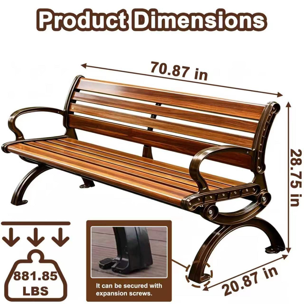 70" Aluminum Alloy Outdoor Bench with Armrest G507602