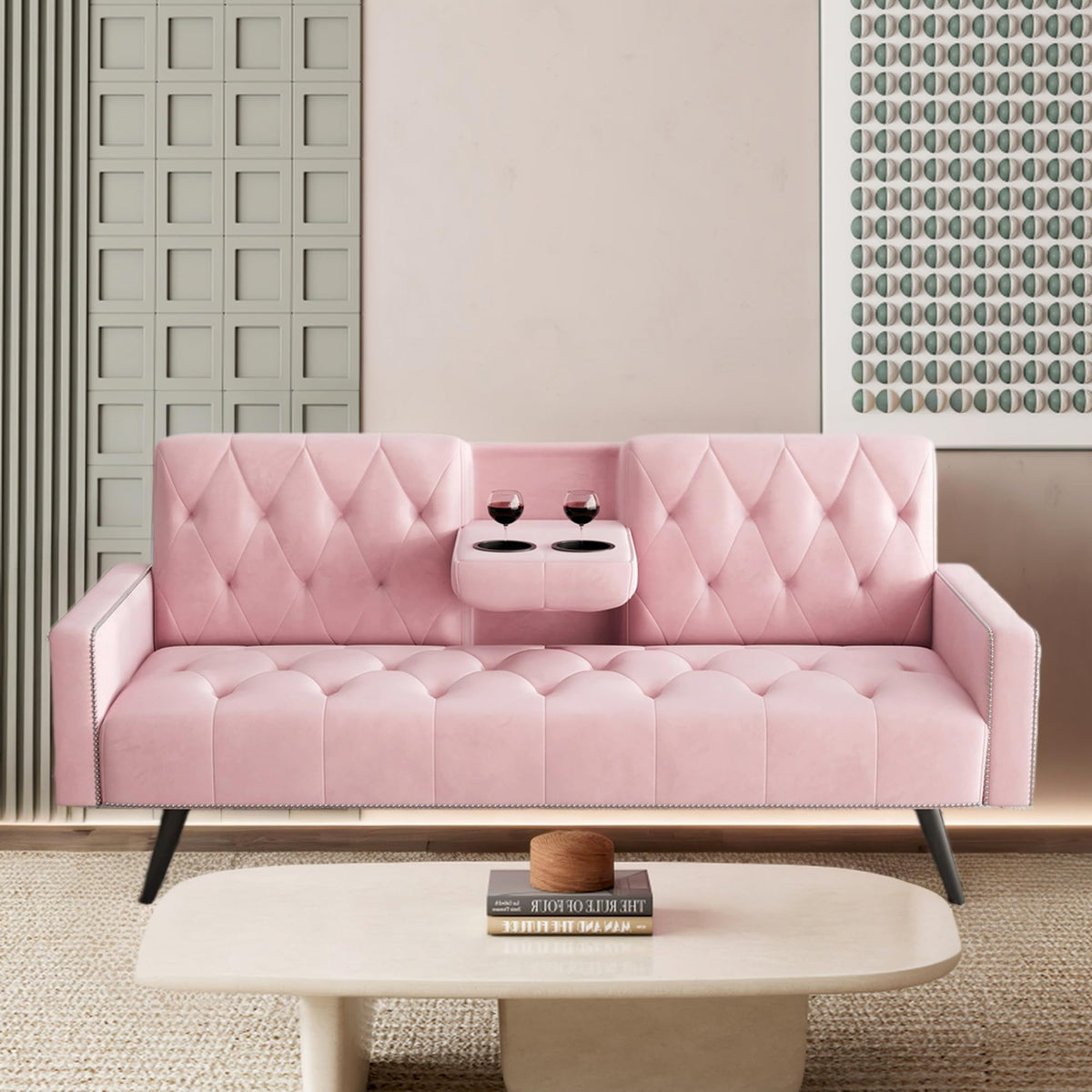 Pink Velvet 2 in 1 Futon Sofa Bed K419