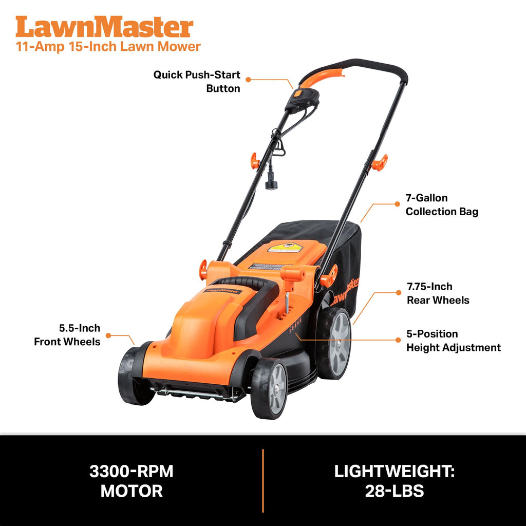 Electric Corded Lawn Mower 15-Inch 11AMP T98303