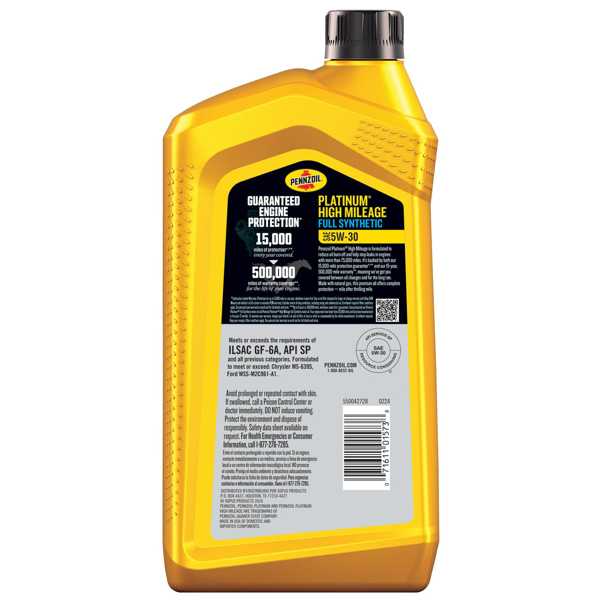 Full Synthetic 5W-30 High Mileage Motor Oil 1-Quart G629