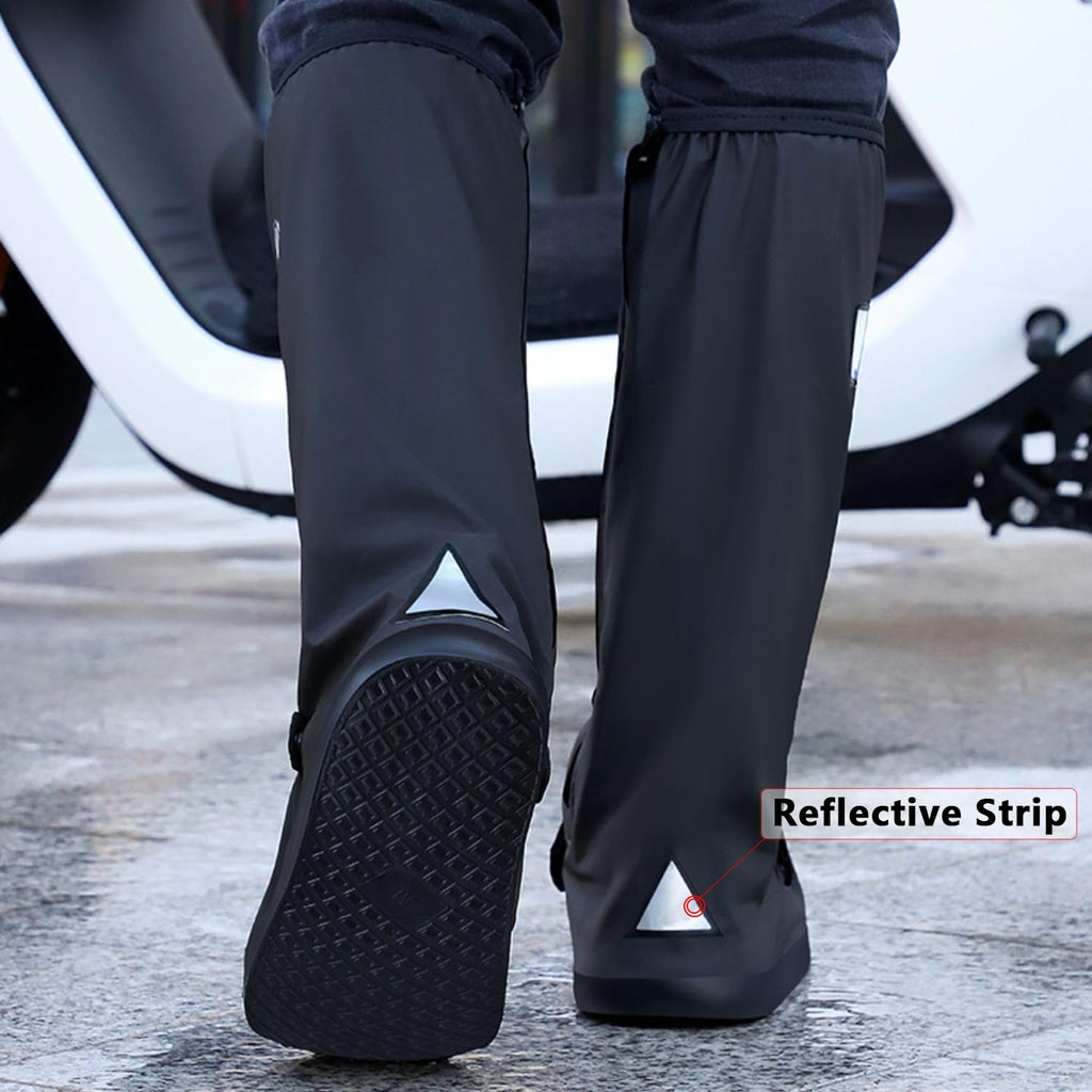 Black Waterproof Rain Boot Shoe Cover with Reflector U470634