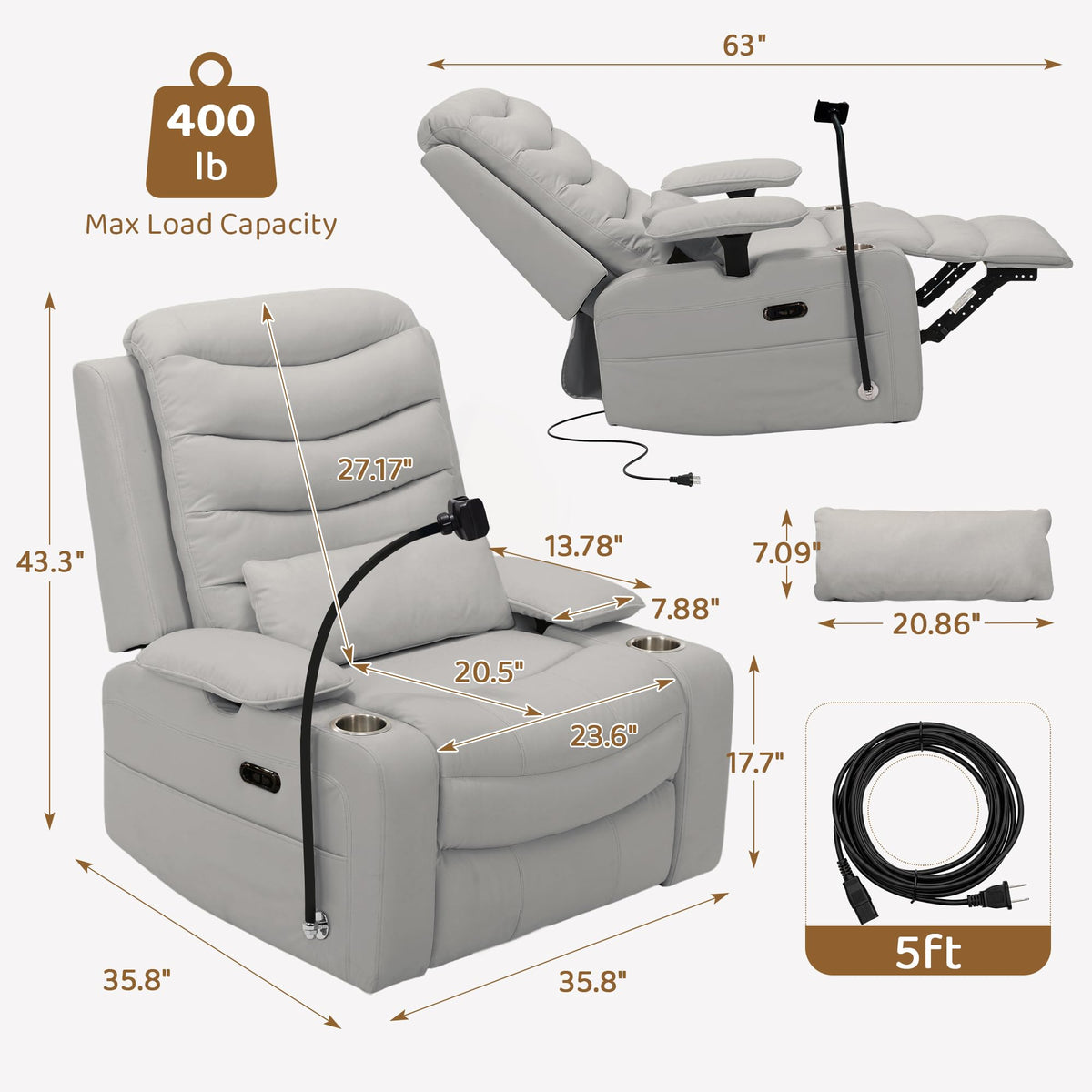 Grey Swivel Rocking Recliner F766