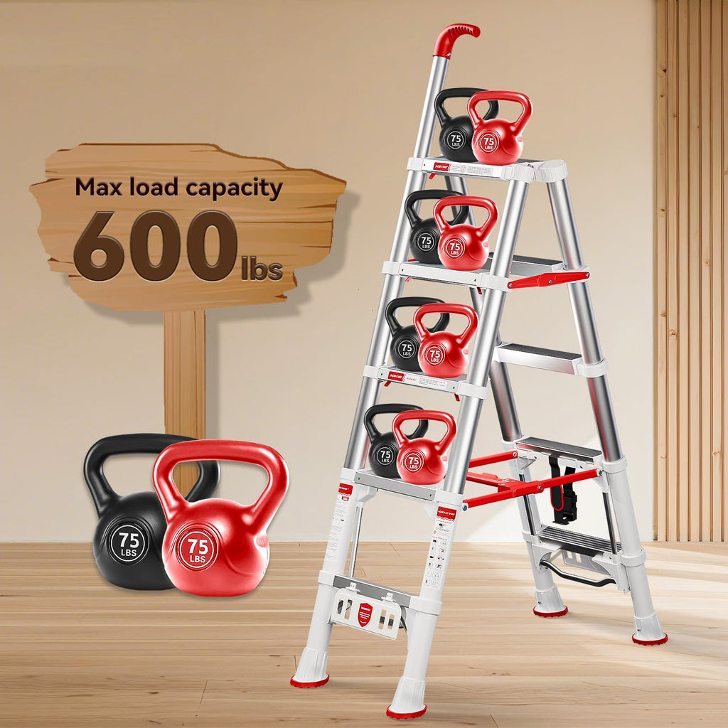 Telescoping Extension Ladder, 4.4FT Folding Step Stool, Aluminum 5 Step Ladder 600lbs Capacity Y8154