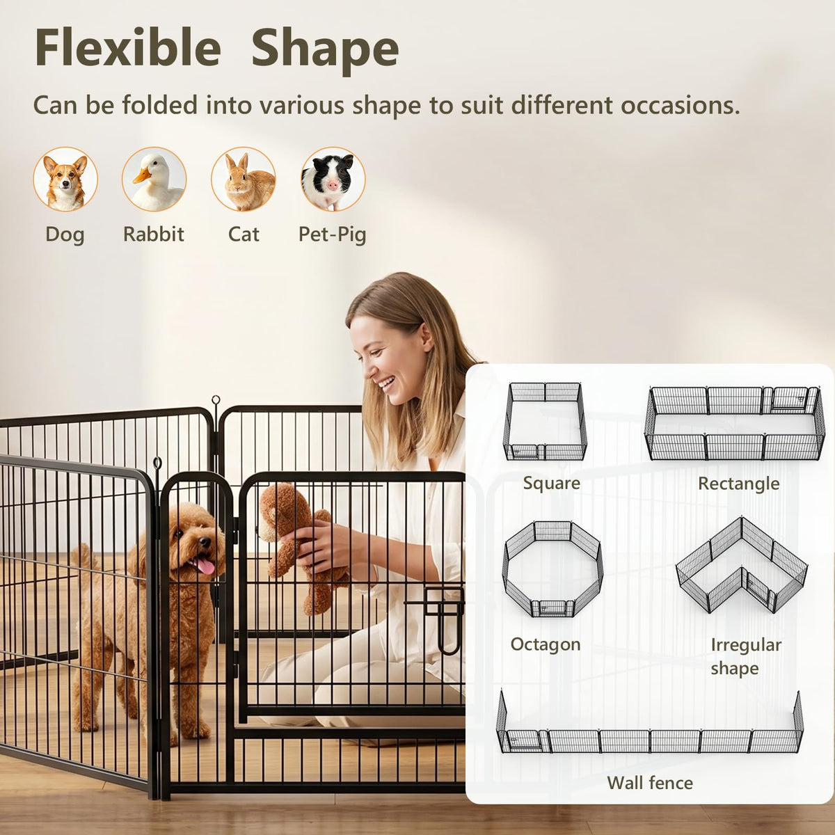 24" Height 16 Panels Foldable Metal Dog Playpen with Door Q212181