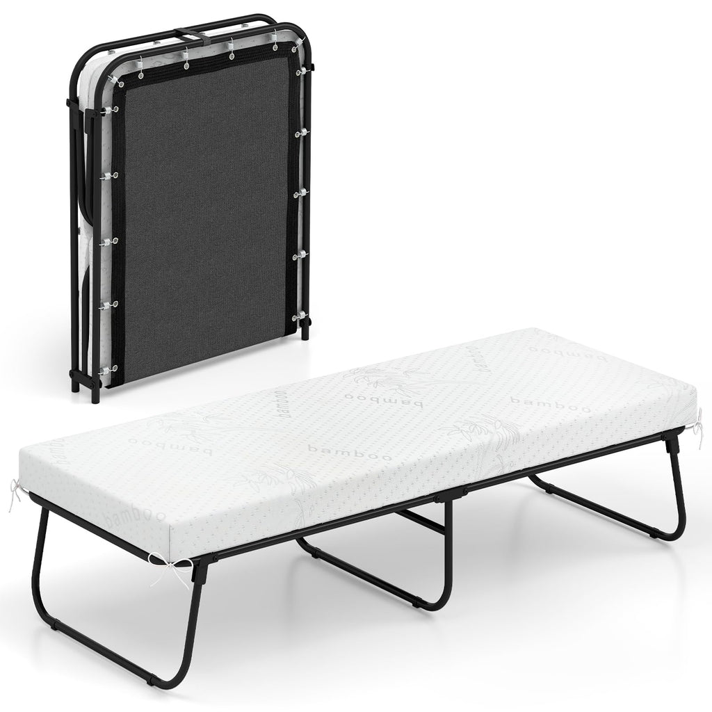 Folding Bed with Mattress Memory Foam Metal Frame F190