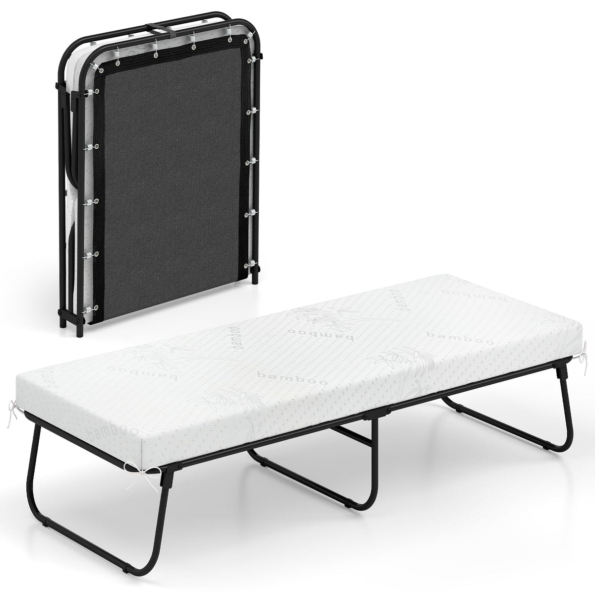 Folding Bed with Mattress Memory Foam Metal Frame F190