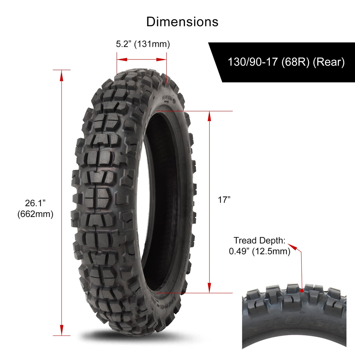 Adventure Motorcycle Tire 130/90-17 Rear Dual Sport On/Off-Road W298186