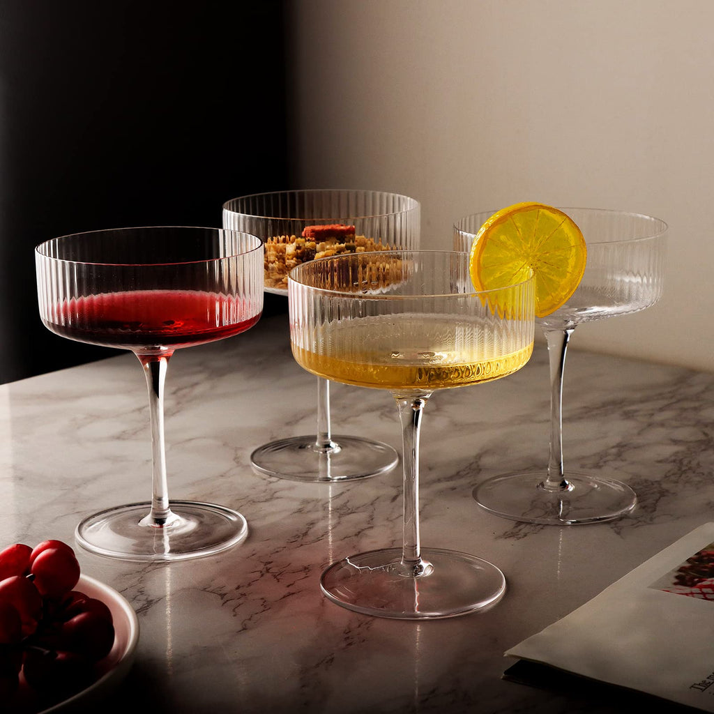 6 Pcs 10 oz Ribbed Coupe Cocktail Glasses O800187