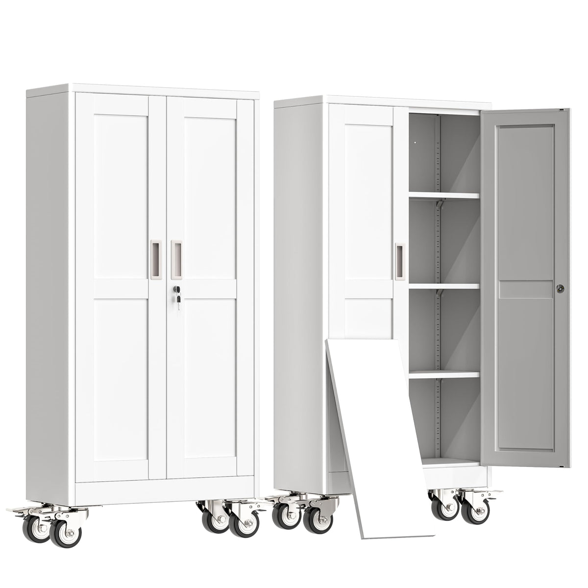 61" Metal Rolling Storage Cabinet with 2 Doors and Wheels O5184