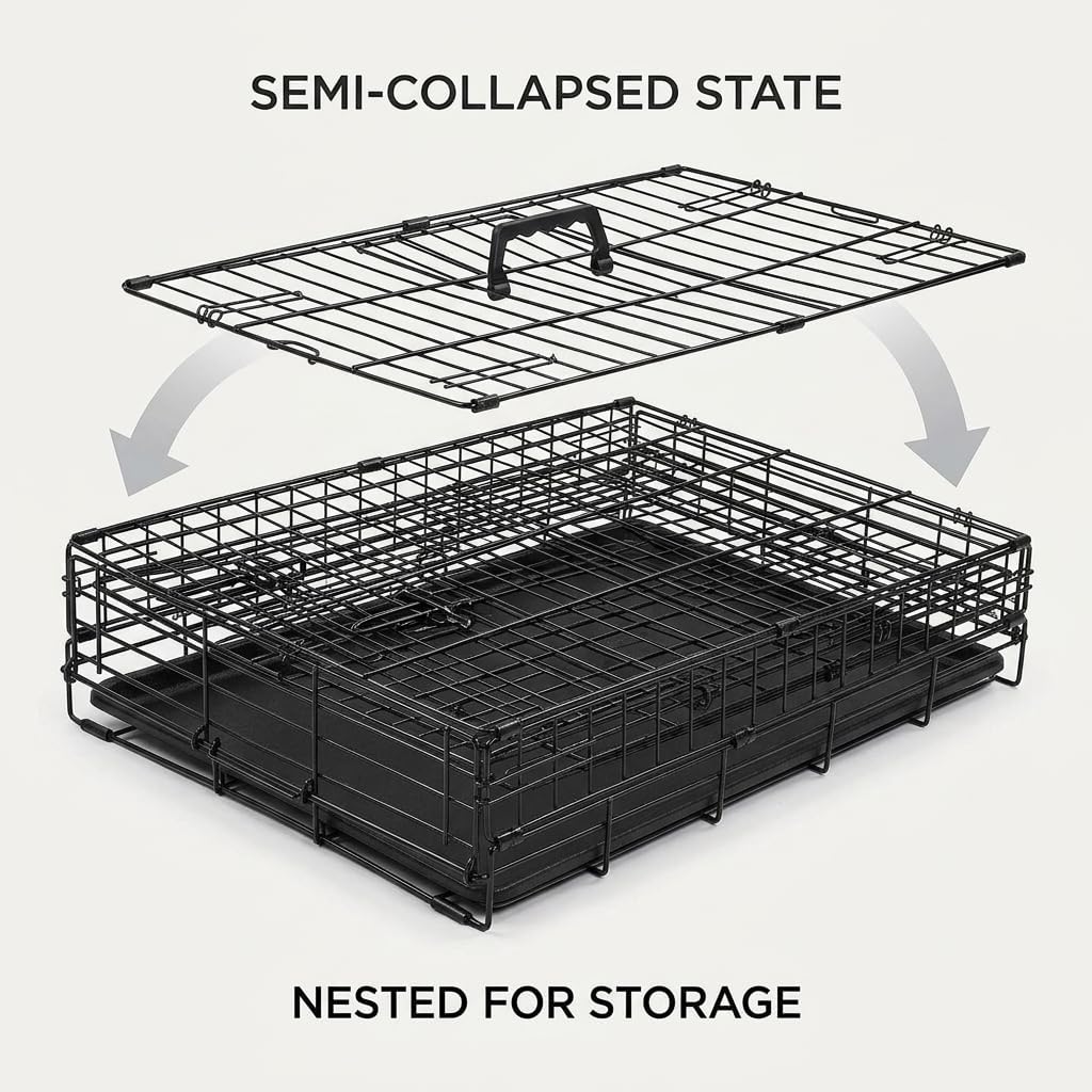 48 Inch Heavy Duty Folding Metal Wire Dog Crate with Double Doors Y21410