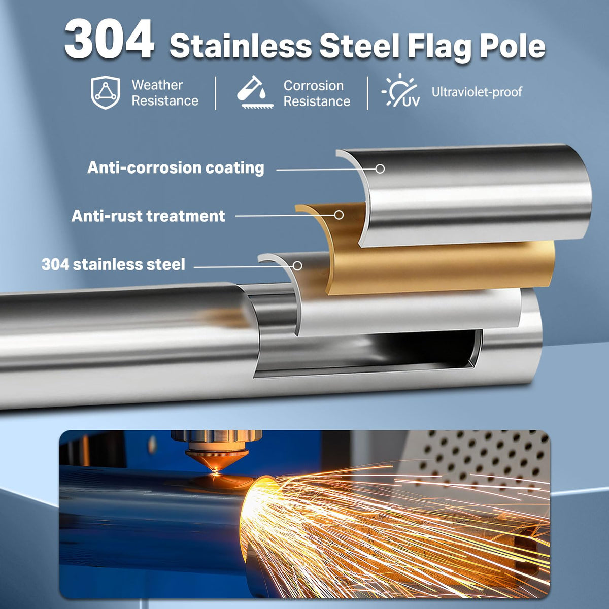6FT 304 Stainless Steel Flag Pole L48059