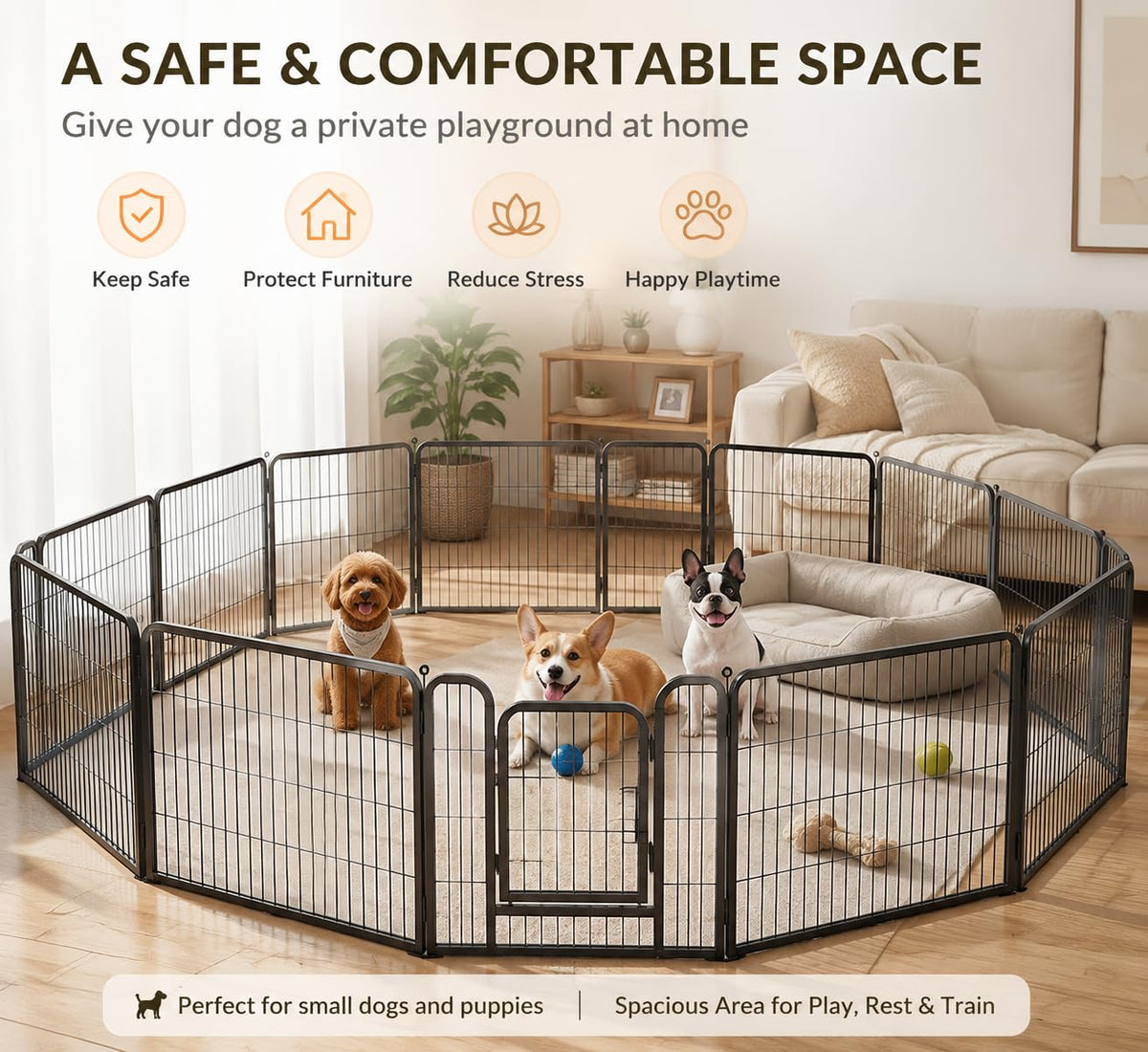 24" Height 16 Panels Foldable Metal Dog Playpen with Door Q212181