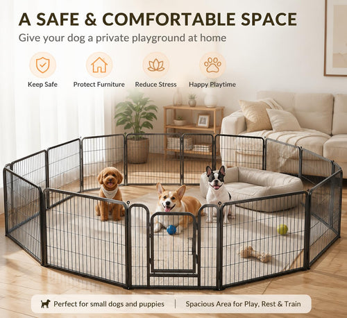 24" Height 16 Panels Foldable Metal Dog Playpen with Door Q212181