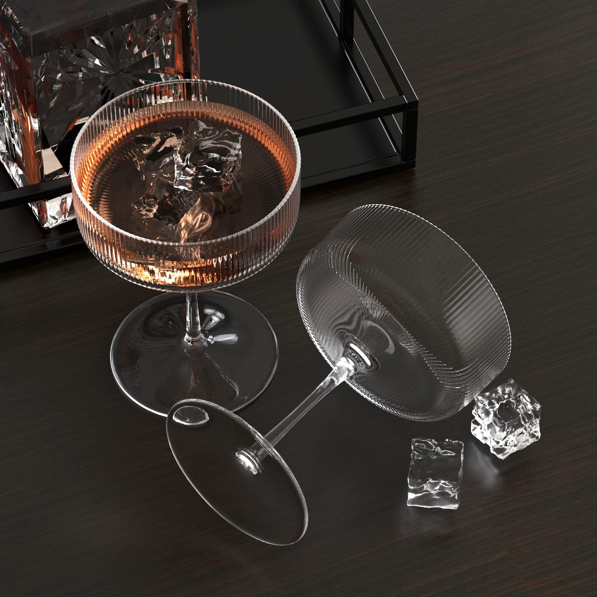 6 Pcs 10 oz Ribbed Coupe Cocktail Glasses O800187