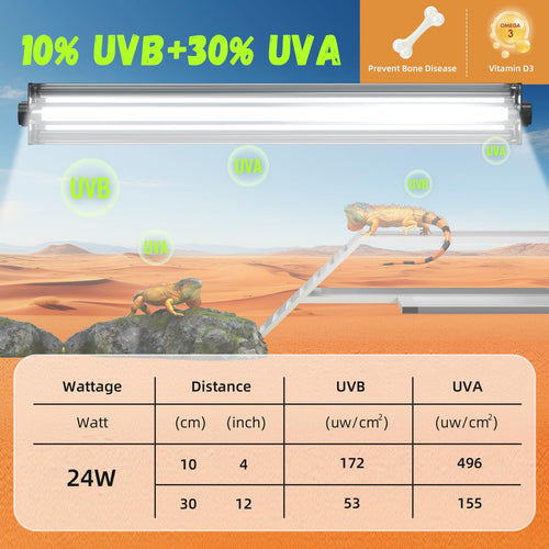 24W 10.0 T5 UVB Reptile Light Fixture Combo Kit 22inch Terrarium Hood O2886