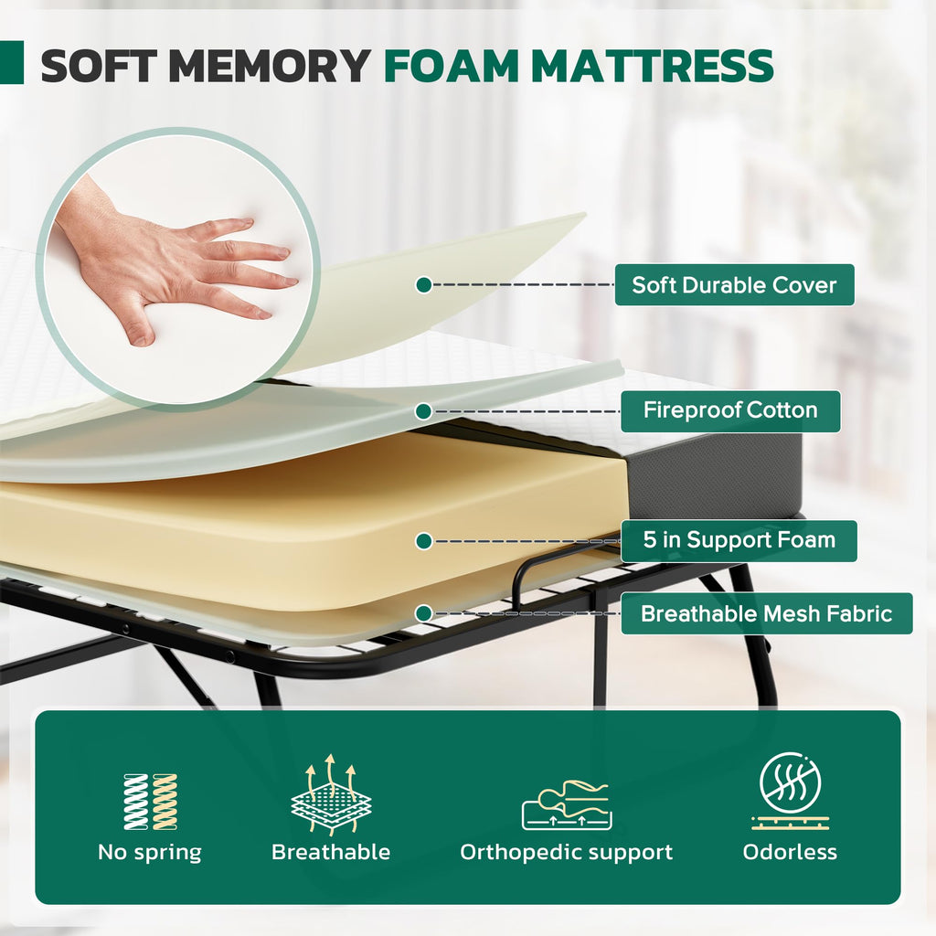 Folding Bed with 5 Inch Mattress, Twin Size M73035