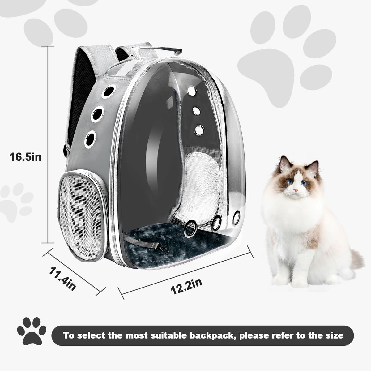 Grey Ventilated Cat Backpack Carrier Y669