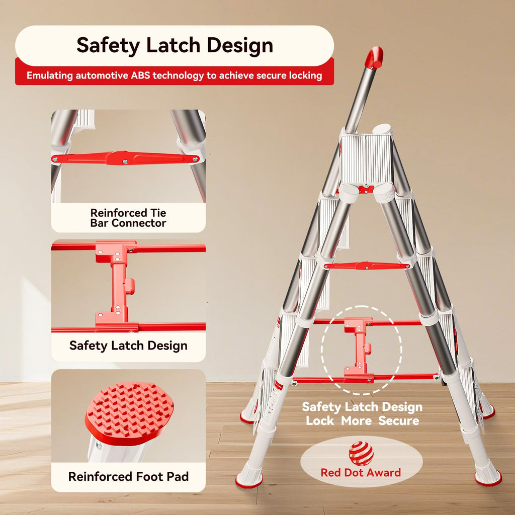 Telescoping Extension Ladder, 4.4FT Folding Step Stool, Aluminum 5 Step Ladder 600lbs Capacity Y8154