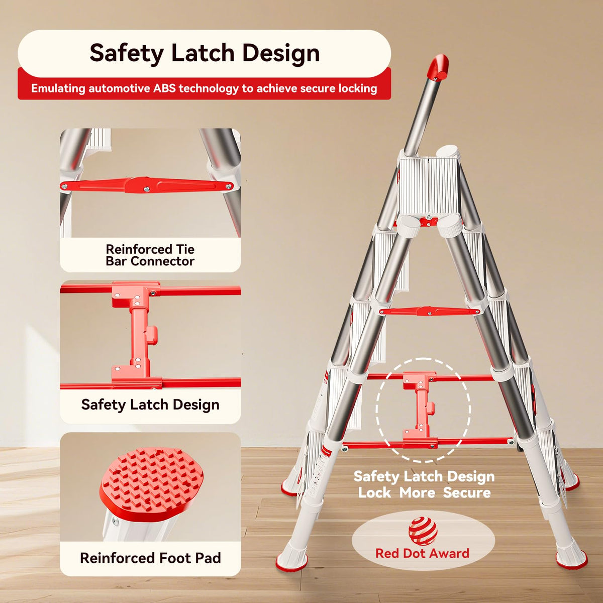 Telescoping Extension Ladder, 4.4FT Folding Step Stool, Aluminum 5 Step Ladder 600lbs Capacity Y8154
