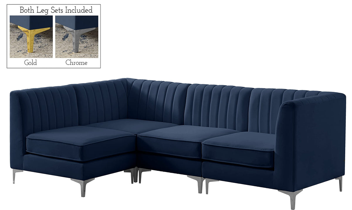 Navy Velvet Modular Sectional with Deep Channel Tufting B464