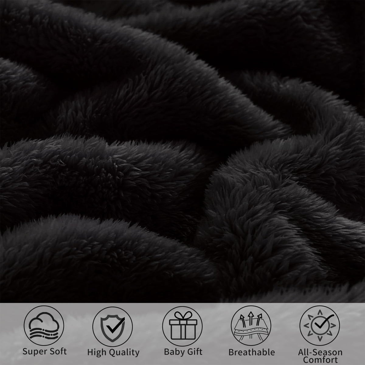 Fleece Baby Blanket with Satin Trim Black 30''x40'' X1585
