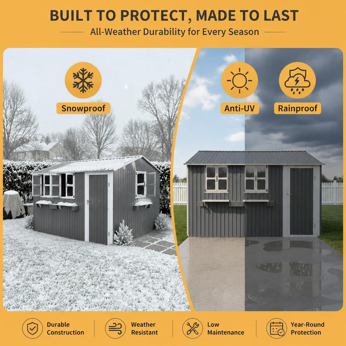 12x10 FT Grey Metal Storage Shed with Clear Windows S9661