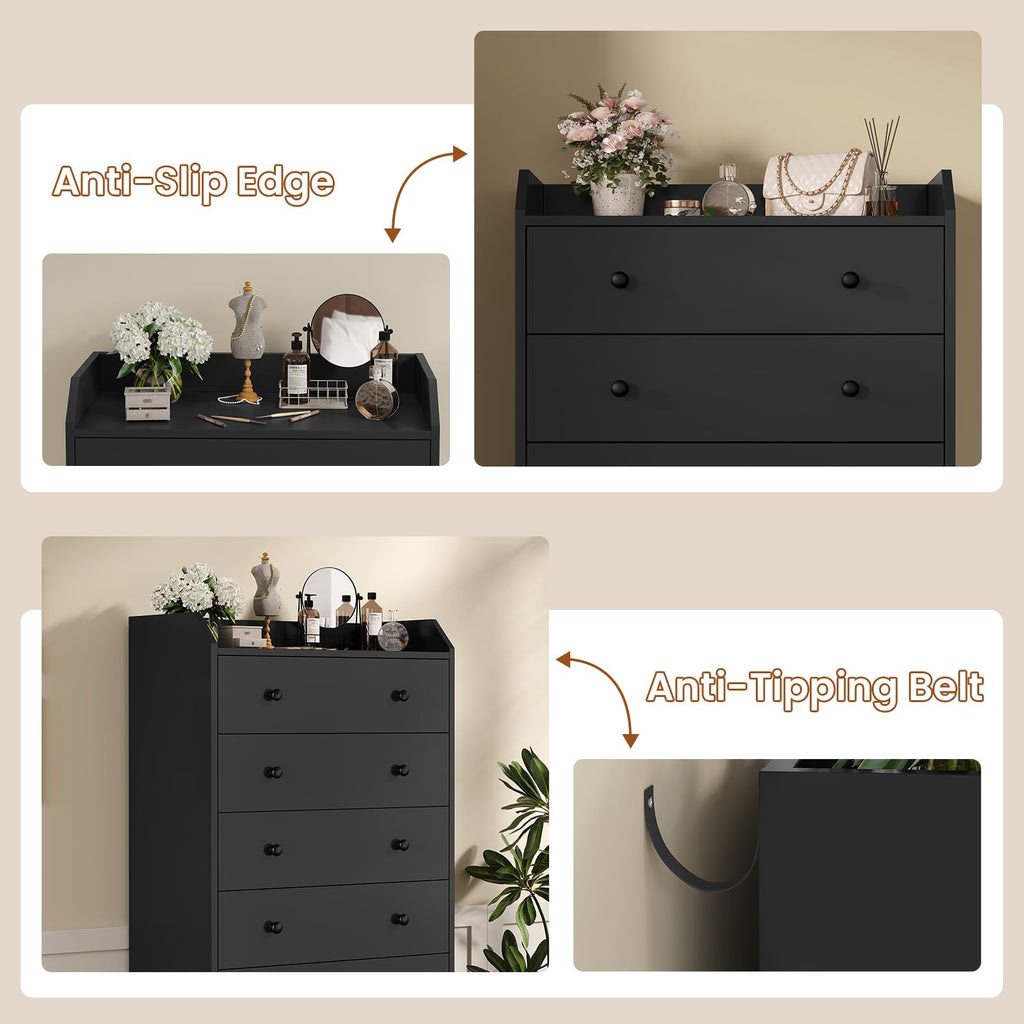 6 Drawer Tall Black Dresser A975