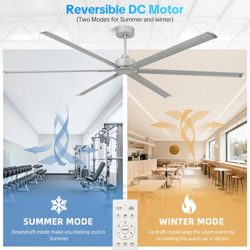 Silver 108 Inch 6 Blade HVLS Ceiling Fan with Remote G571478