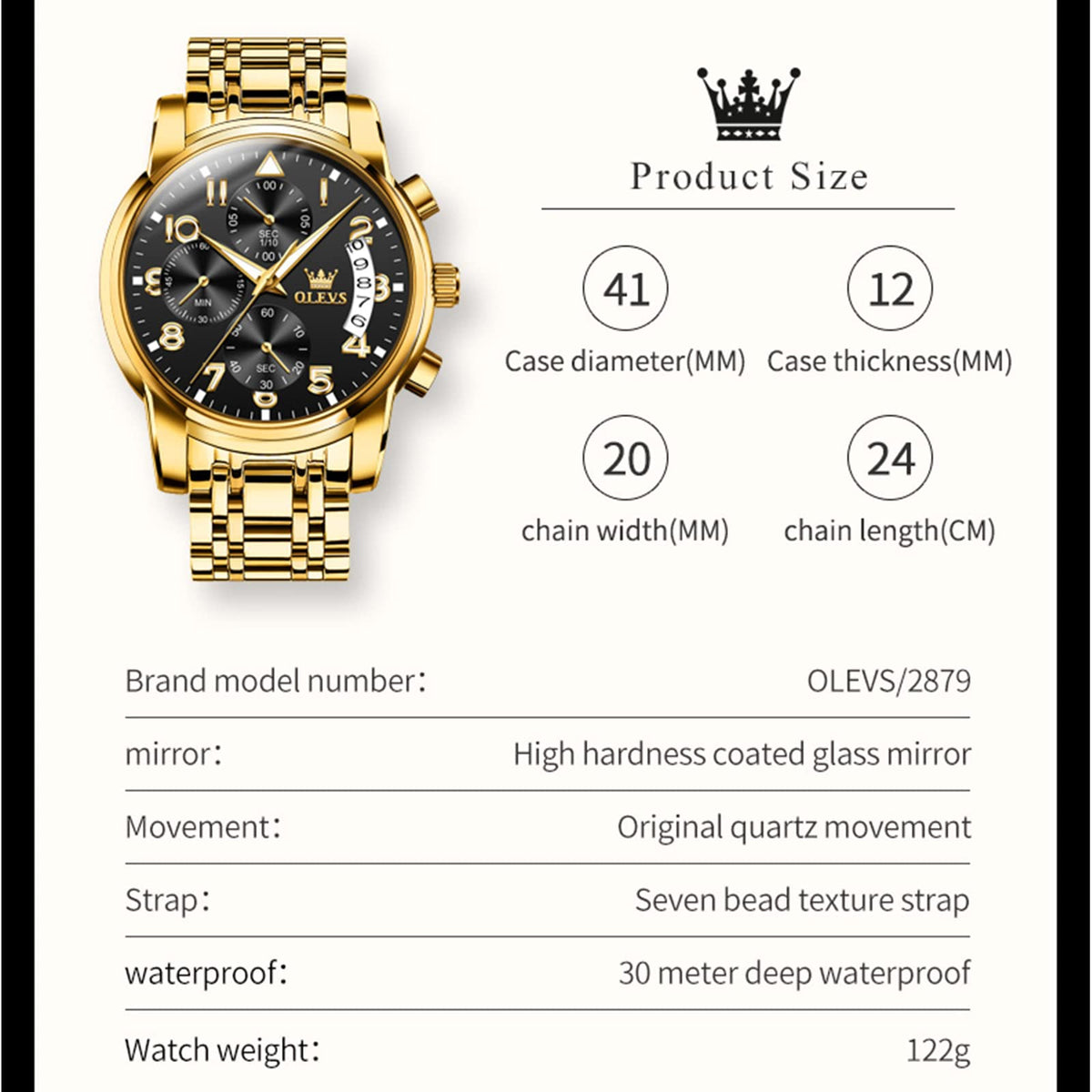 Waterproof Stainless Steel Quartz Analog Watch U1387