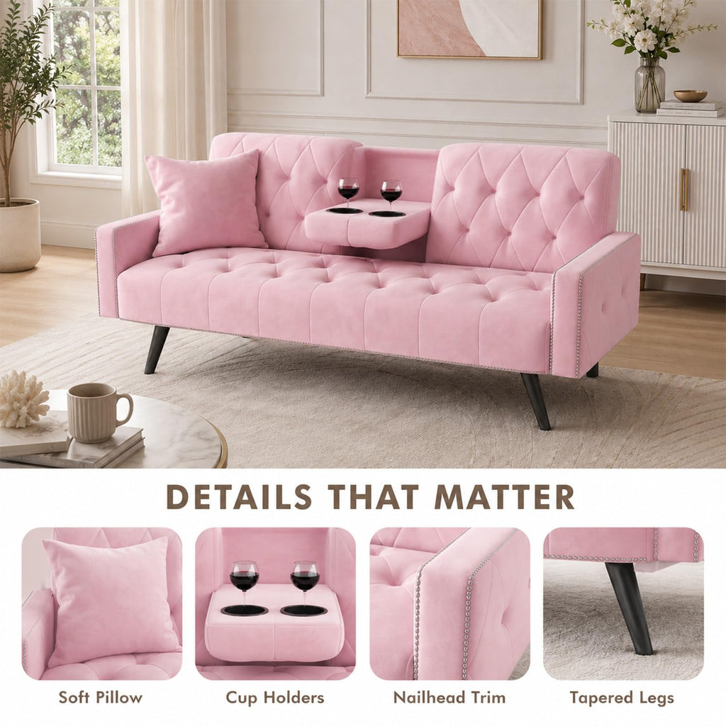 Pink Velvet 2 in 1 Futon Sofa Bed K419