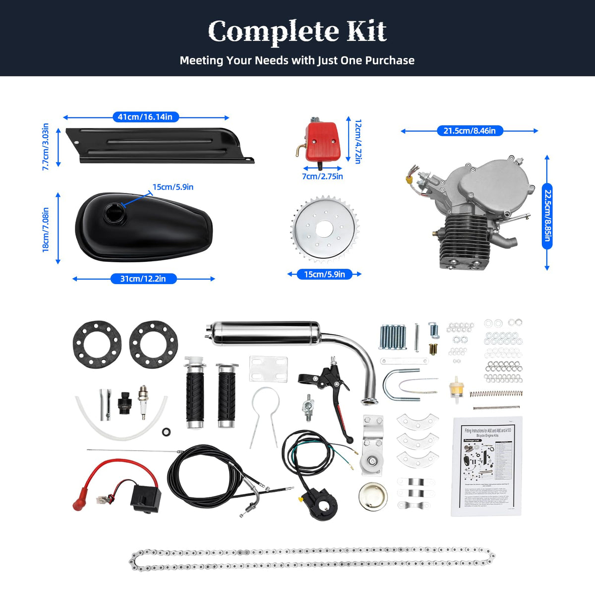 100cc 2 Stroke Bicycle Engine Kit with CDI Ignition 36-Tooth Sprocket Y7707
