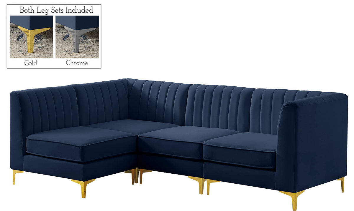 Navy Velvet Modular Sectional with Deep Channel Tufting B464