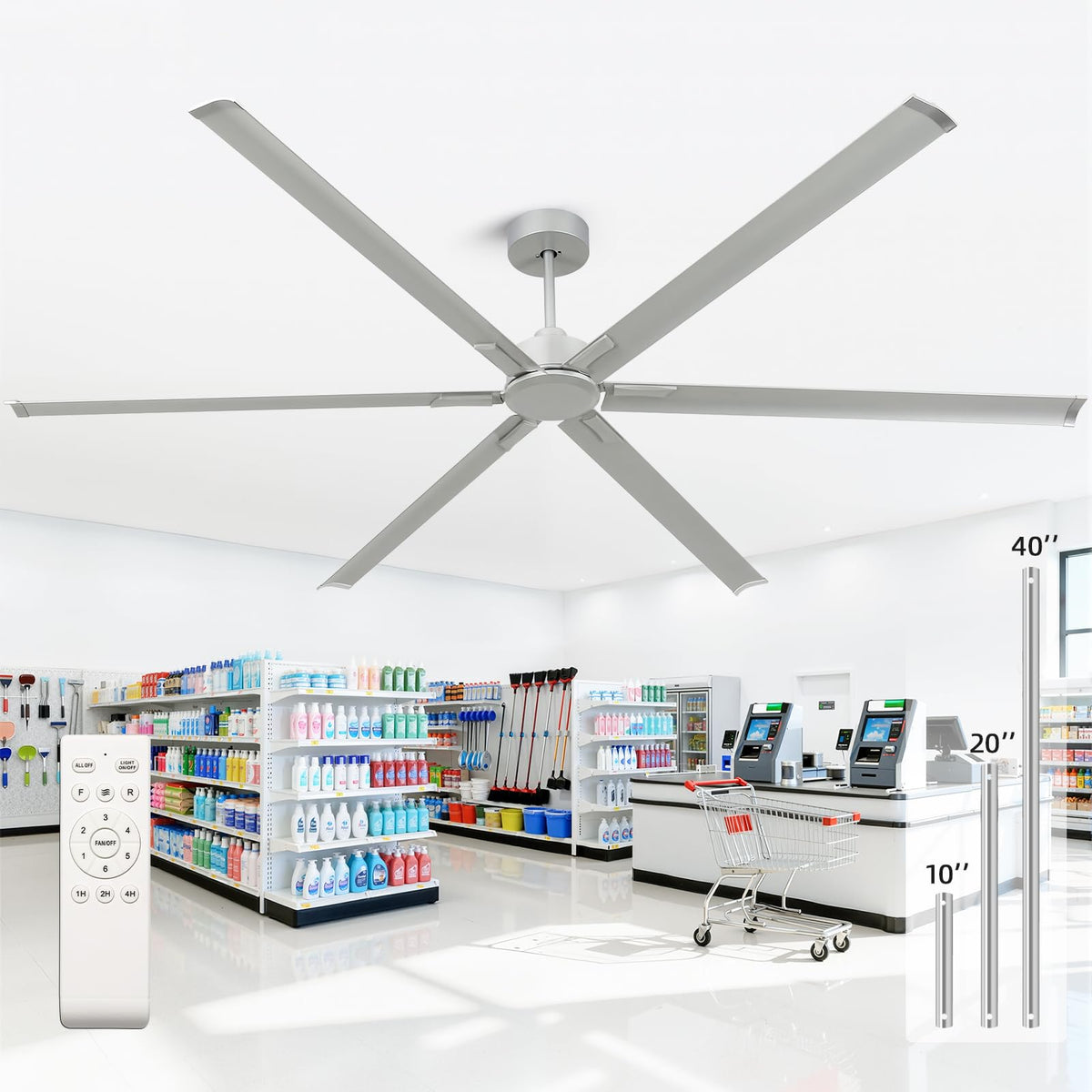 Silver 108 Inch 6 Blade HVLS Ceiling Fan with Remote G571478