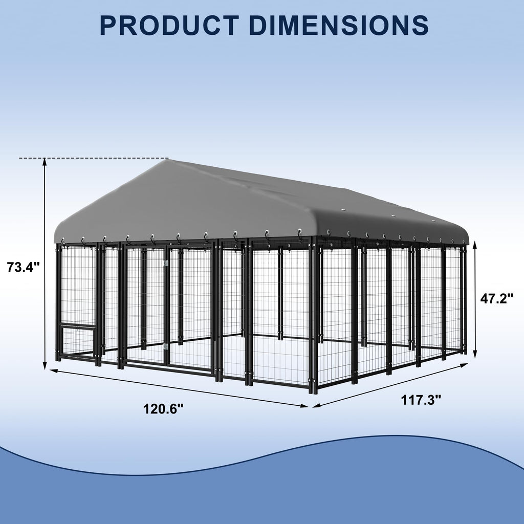 10X10FT Double Door Dog Kennel with Roof R432