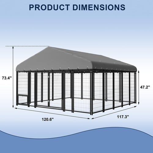 10X10FT Double Door Dog Kennel with Roof R432