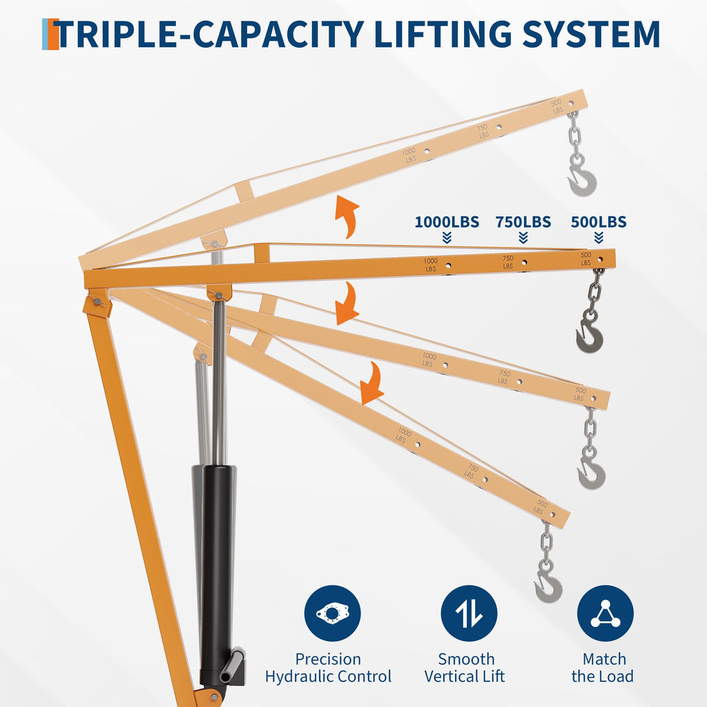 Hydraulic Pickup Truck Crane, 1000 Lbs Hitch Mount with 360° Swivel & Adjustable Boom U388
