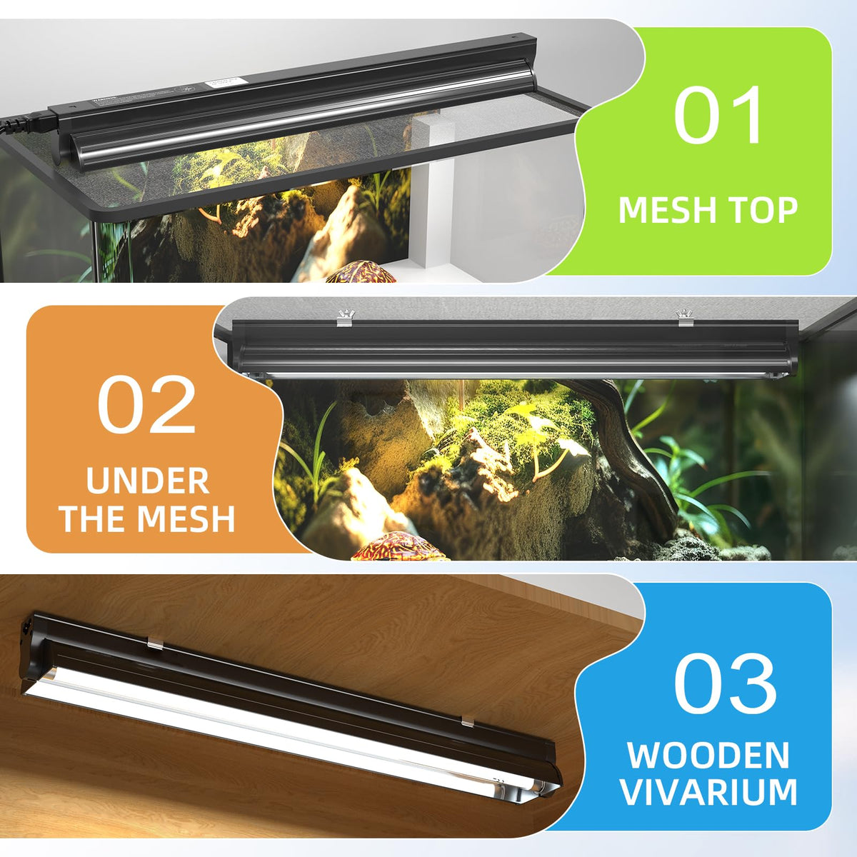 24W 10.0 T5 UVB Reptile Light Fixture Combo Kit 22inch Terrarium Hood O2886