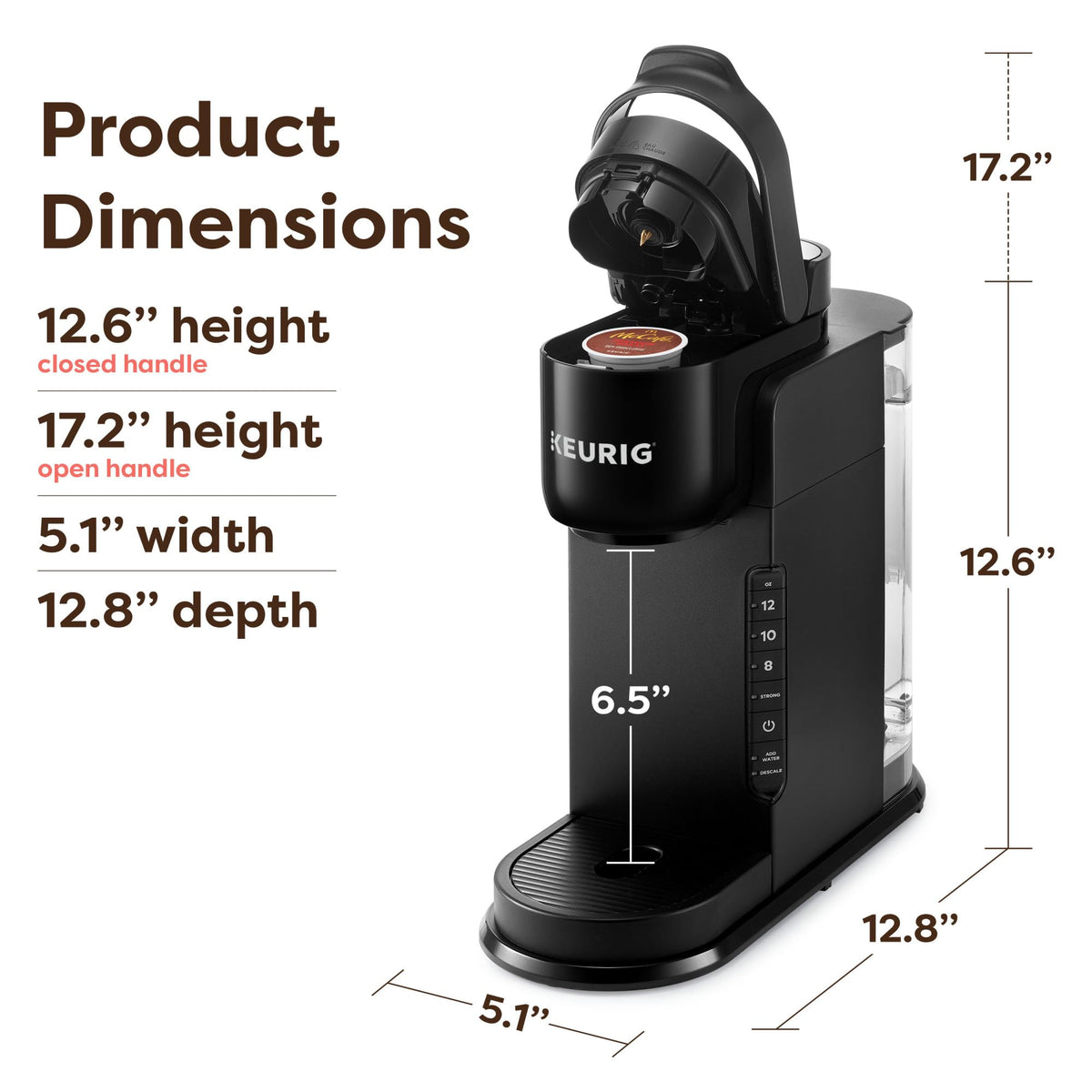 Single Serve K-Cup Pod Coffee Maker, 3 Brew Sizes, Black D5782