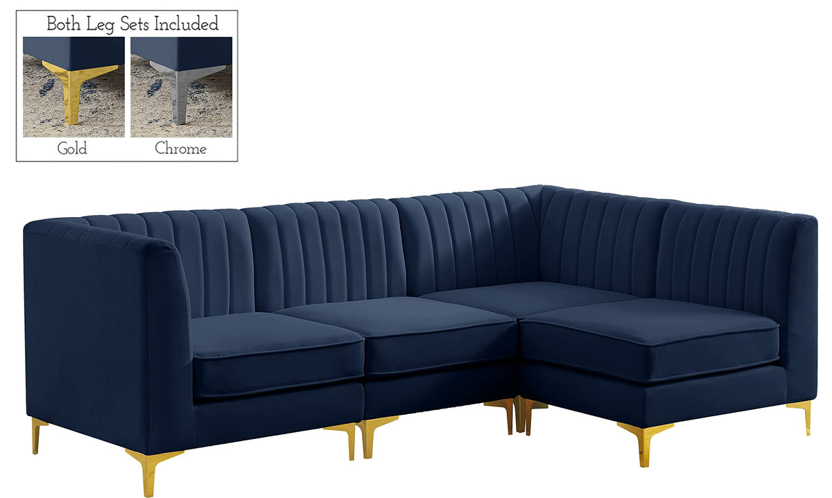 Navy Velvet Modular Sectional with Deep Channel Tufting B464