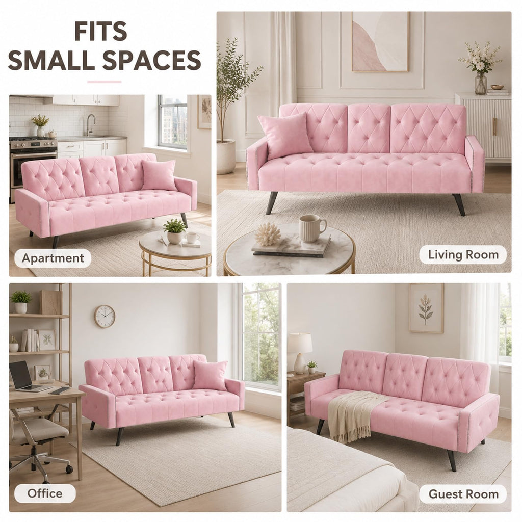 Pink Velvet 2 in 1 Futon Sofa Bed K419