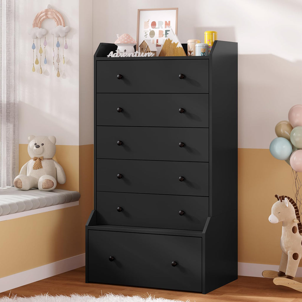 6 Drawer Tall Black Dresser A975