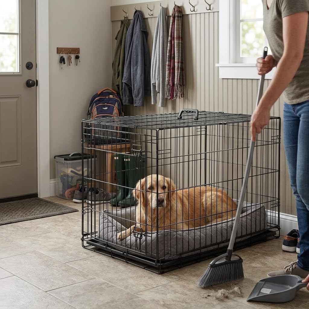48 Inch Heavy Duty Folding Metal Wire Dog Crate with Double Doors Y21410