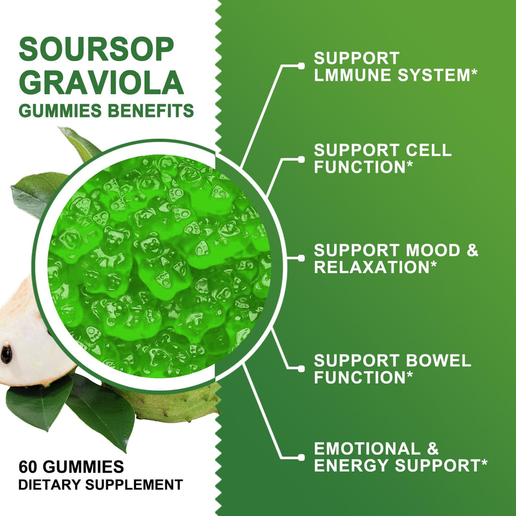 Organic Soursop Graviola Gummies 2200mg with Sea Moss Zinc Vitamin C 60 Gummies Y852871